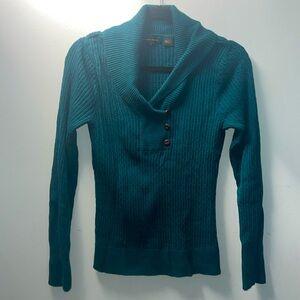 Jeanne Pierre medium teal sweater, cable knit, 100% cotton, wide neck